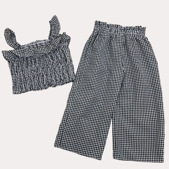 Love Squared Girls Smocked Crop Top Pants Set Gingham Check Ruffle 7 - Picture 5 of 7